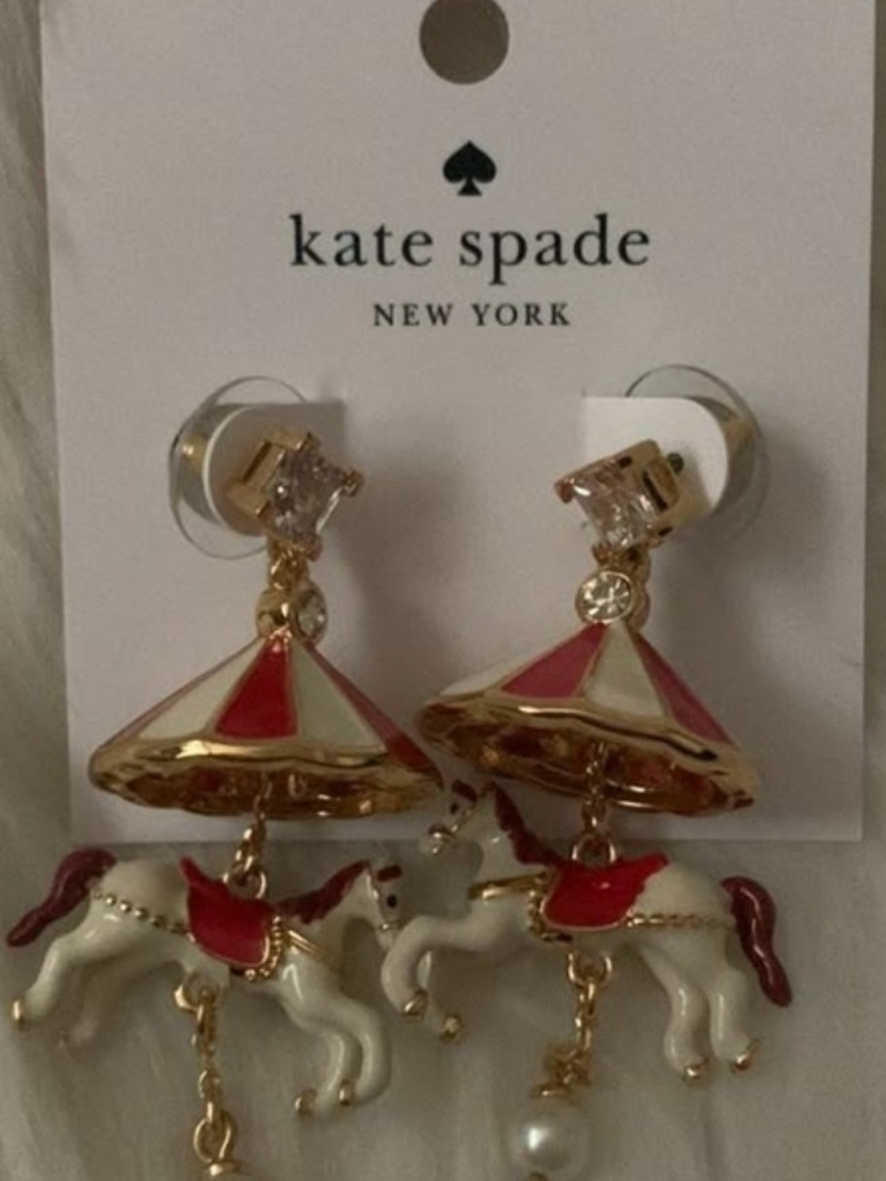 kate spade New York Kids Carousel Horse Drop Earrings - Red, White & Gold